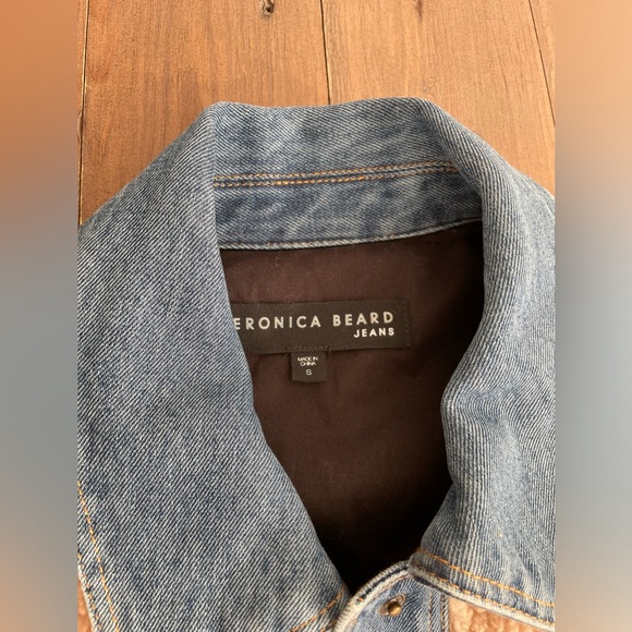 💔 SOLD Veronica Beard POTTER CROPPED DENIM-TRIM SHERPA JACKET IN OATMEAL S - Picture 7 of 8